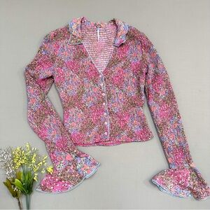 Free People Pink Floral Button-Up Top